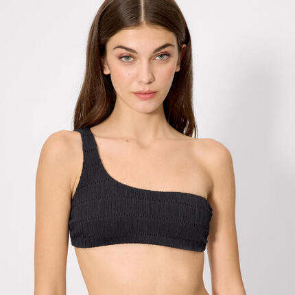 Top bikini asimétrico textura negro copa B