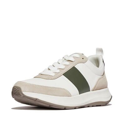 Fitflop f-mode flow sneaker - leather wit/safari groen 45
