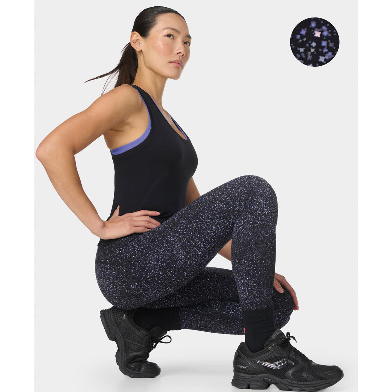 SWEATY BETTY Power Gym Leggings  ZWARTE STER REFLECTERENDE PRINT L 5/6