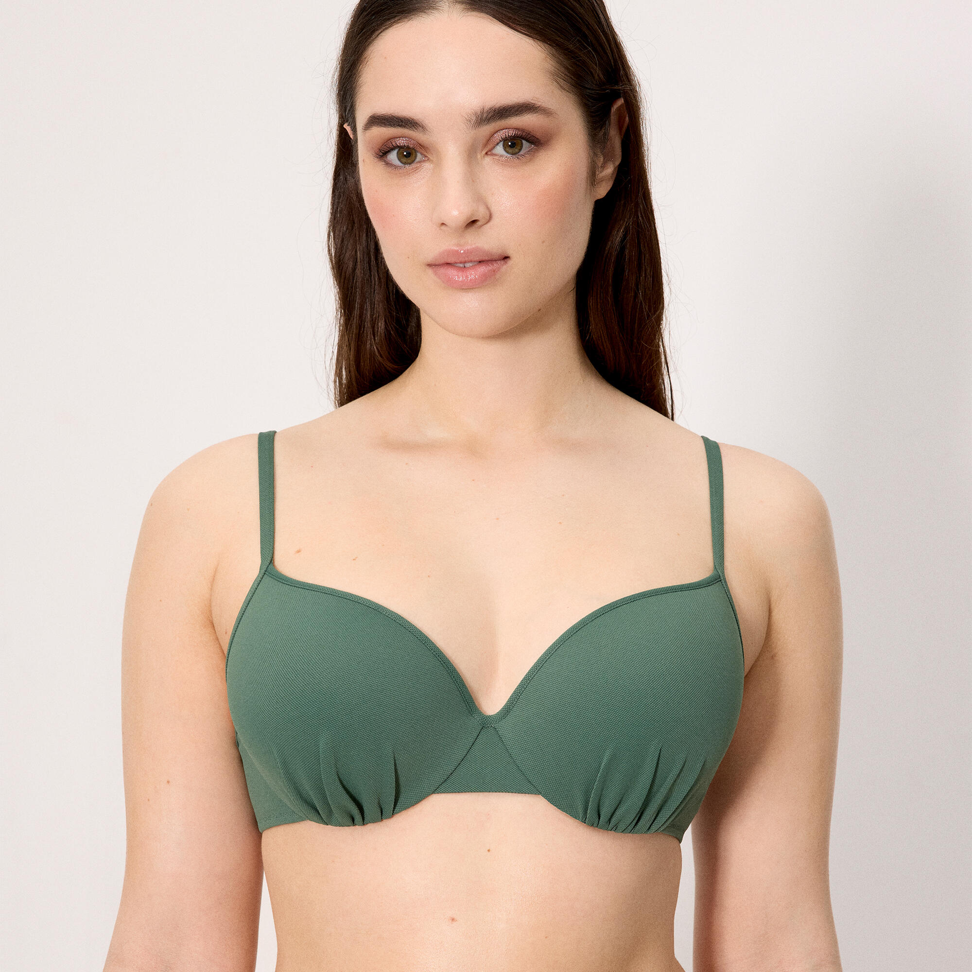 Haut de bikini vert bouteille en micropiqué, bonnet C 1/4