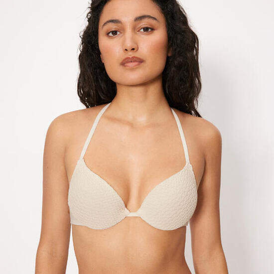 Haut de bikini push-up double en tissu ajouré ivoire, bonnet B