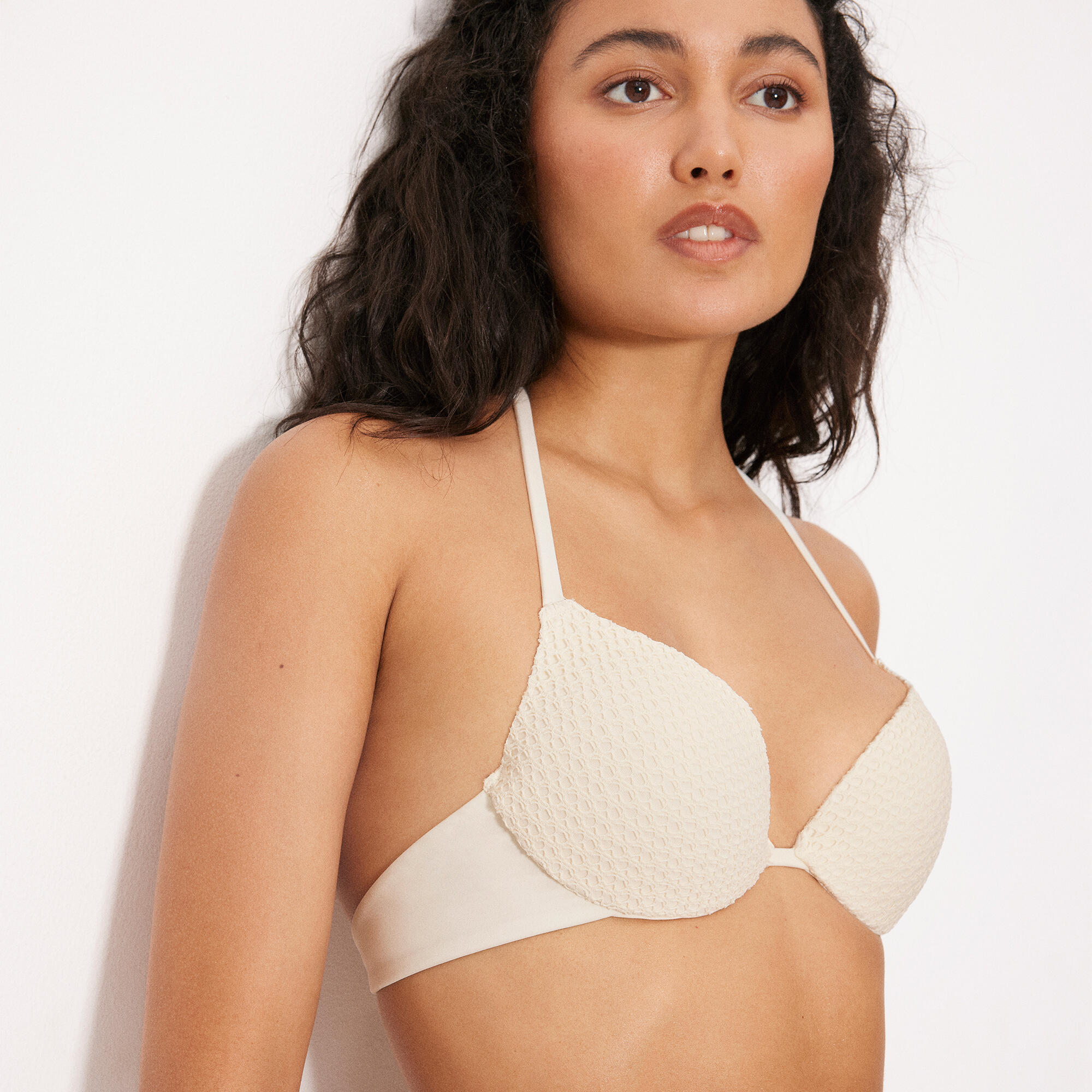 Haut de bikini push-up double en tissu ajouré ivoire, bonnet B 3/5