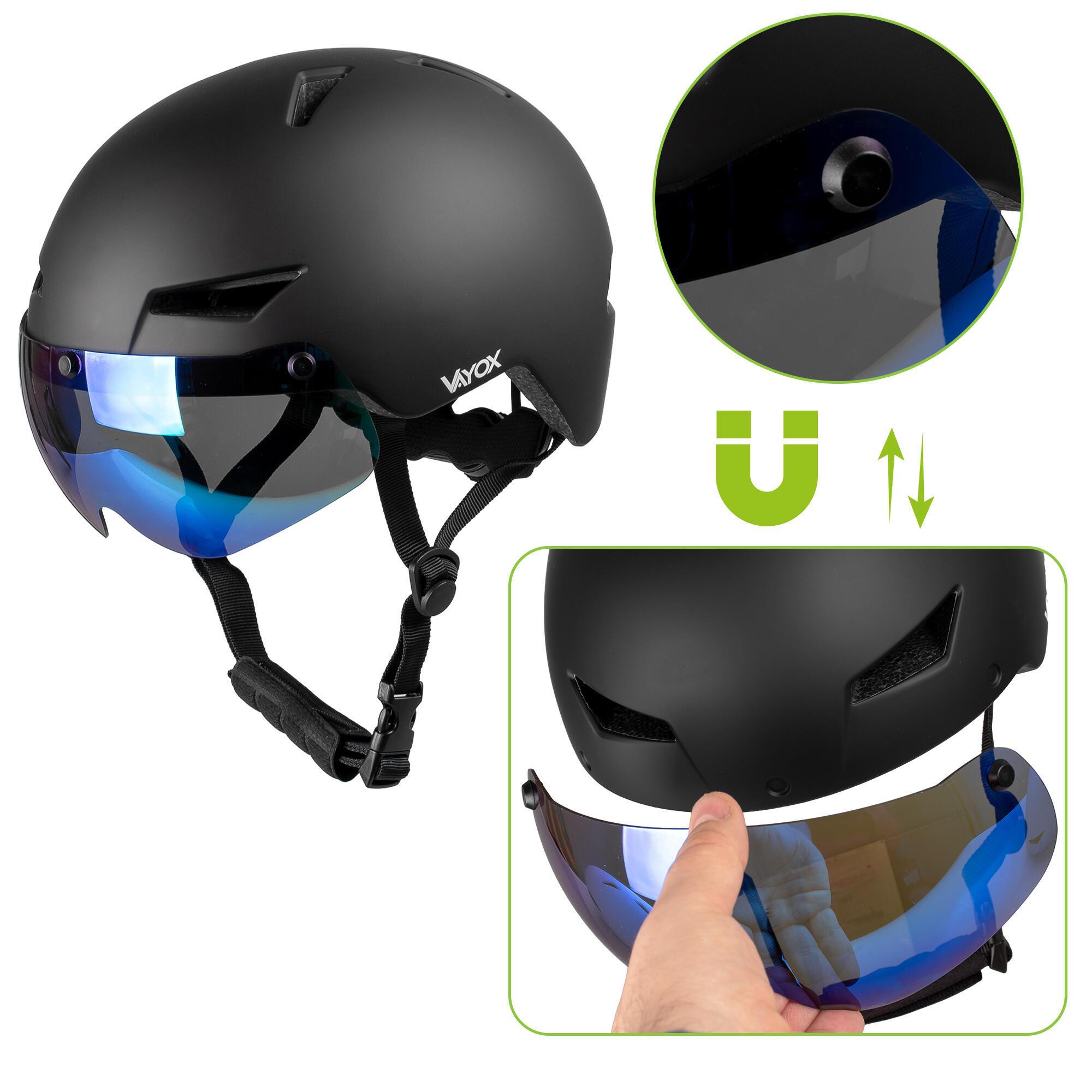 Casco per bici pattini Vayox Street VA0423 con visiera e luce LED 55-58cm 3/7