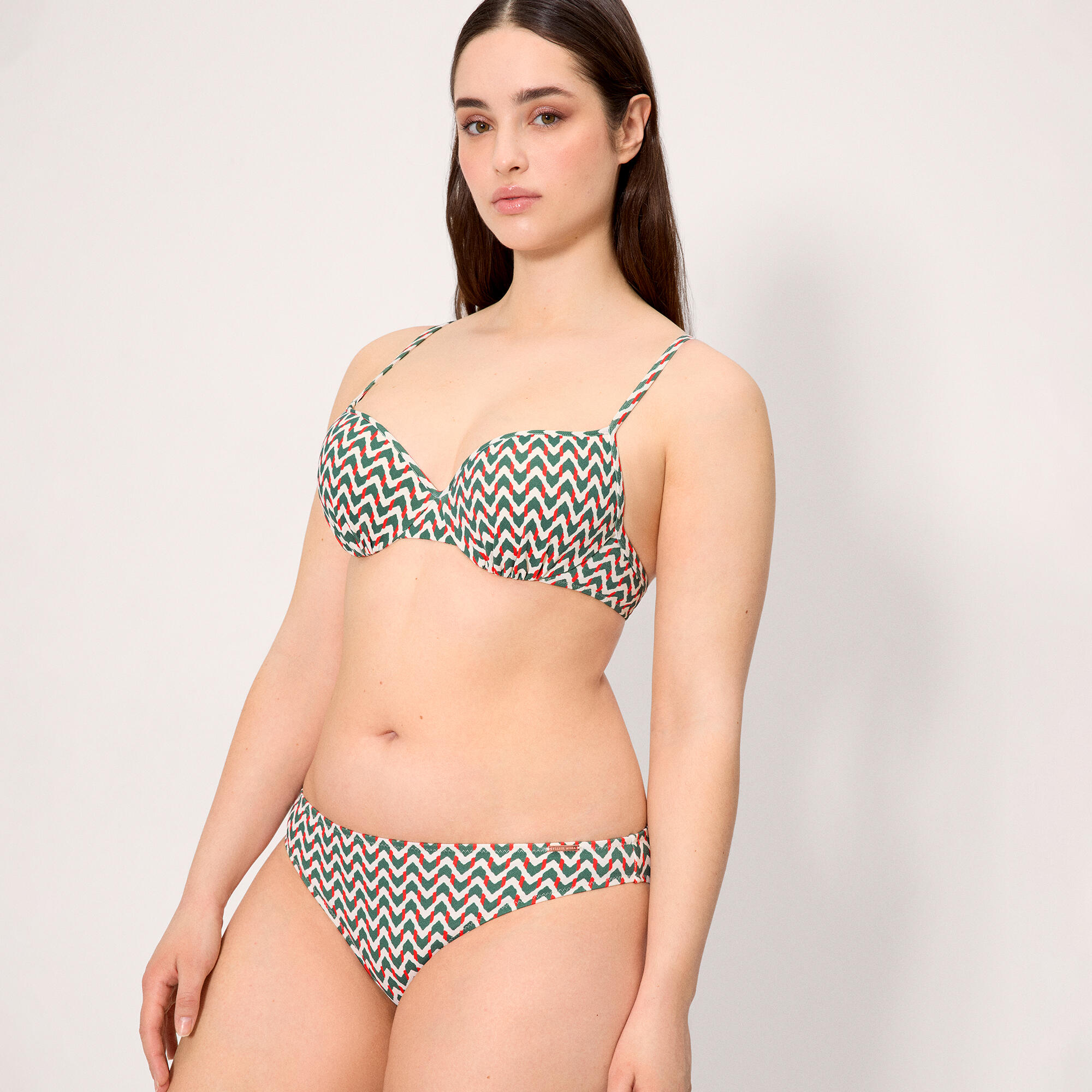 Braga bikini micropiqué estampada verde botella 3/5