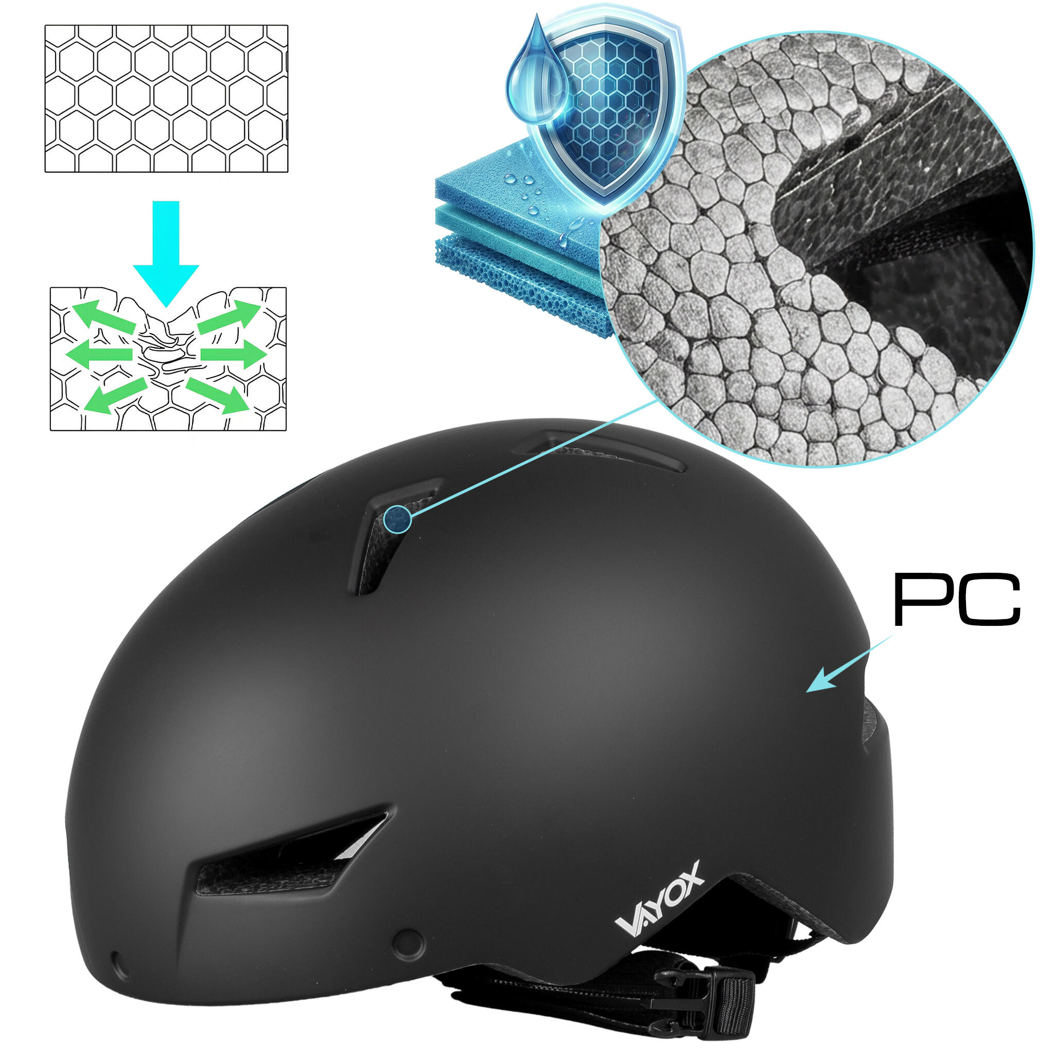 Casco per bici pattini Vayox Street VA0423 con visiera e luce LED 55-58cm 6/7