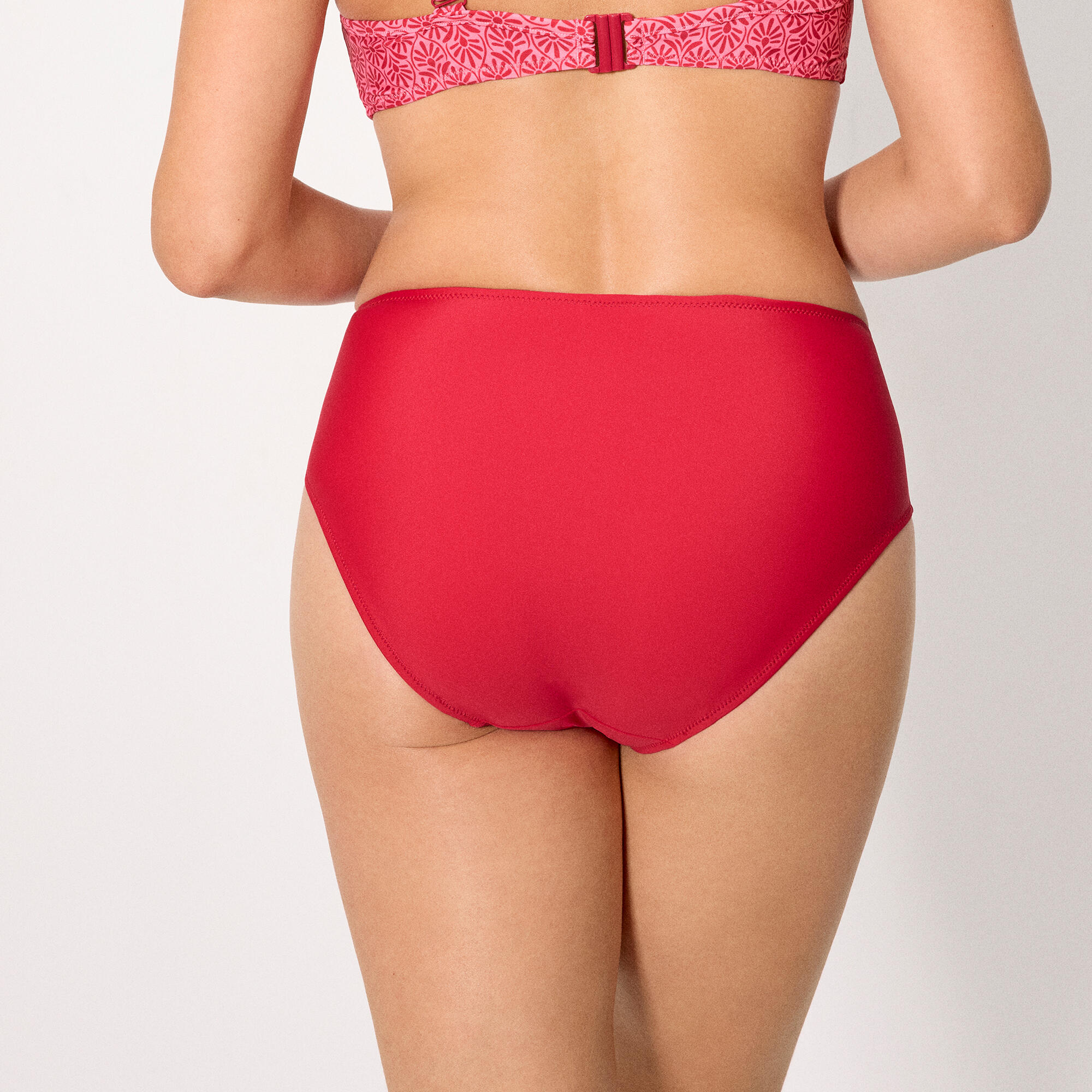 Culotte de bikini rouge taille haute amincissante 2/4