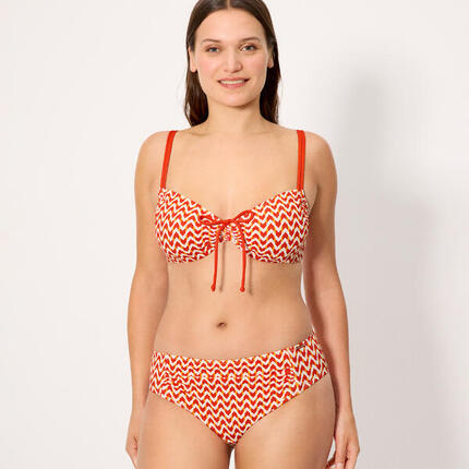 Culotte de bikini gainante mi-longue en micropiqué imprimé vert bouteille.