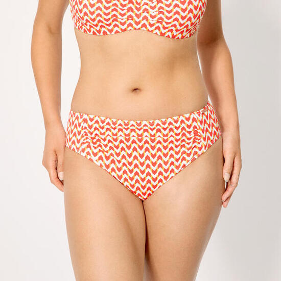 Culotte de bikini midi gainante en micropiqué imprimé corail