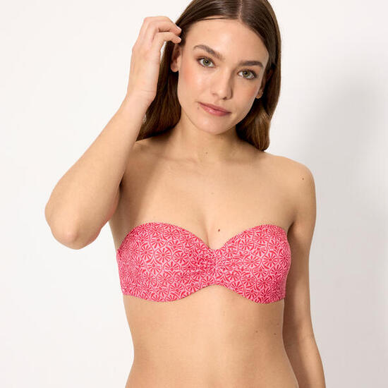 Haut de bikini bandeau push-up à fleurs roses et rouges, bonnet B