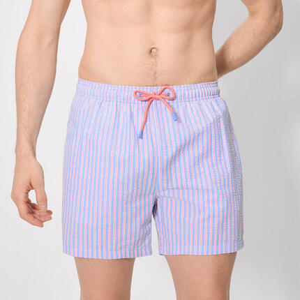 Maillot de bain mi-long à rayures bleues et orange