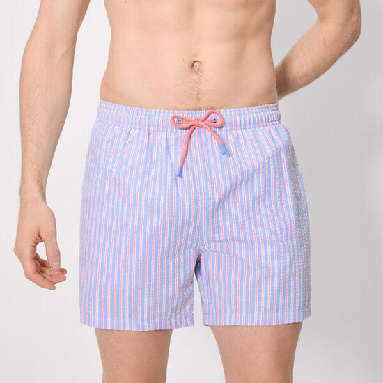 Maillot de bain mi-long à rayures bleues et orange