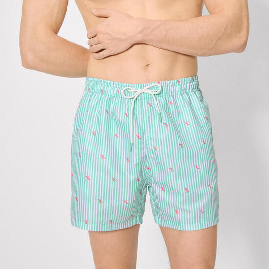 Maillot de bain mi-long vert à rayures et mini homards