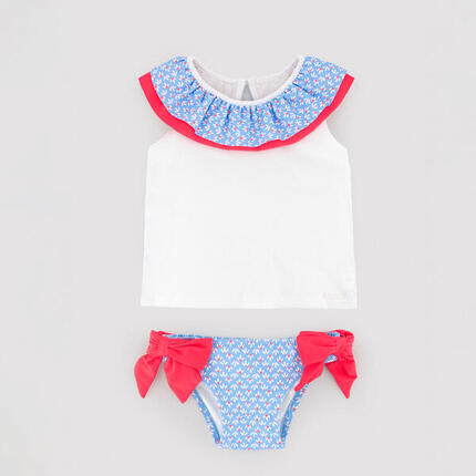 Ensemble bébé : t-shirt et bloomer à volants et nœuds, imprimé floral