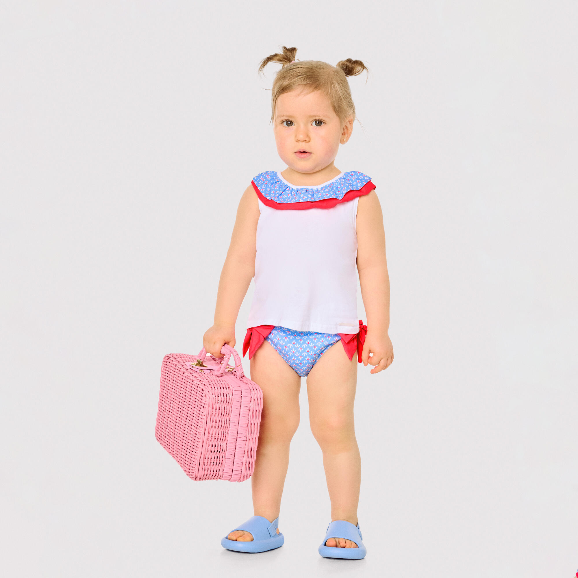 Ensemble bébé : t-shirt et bloomer à volants et nœuds, imprimé floral 5/6