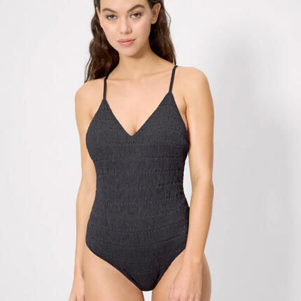 Maillot de bain triangle noir texturé, bonnet B