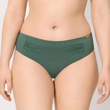Culotte de bikini gainante mi-longue en micropiqué vert bouteille