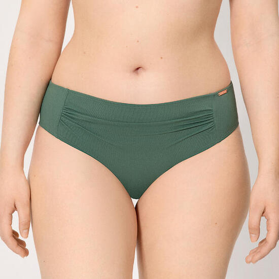 Culotte de bikini gainante mi-longue en micropiqué vert bouteille