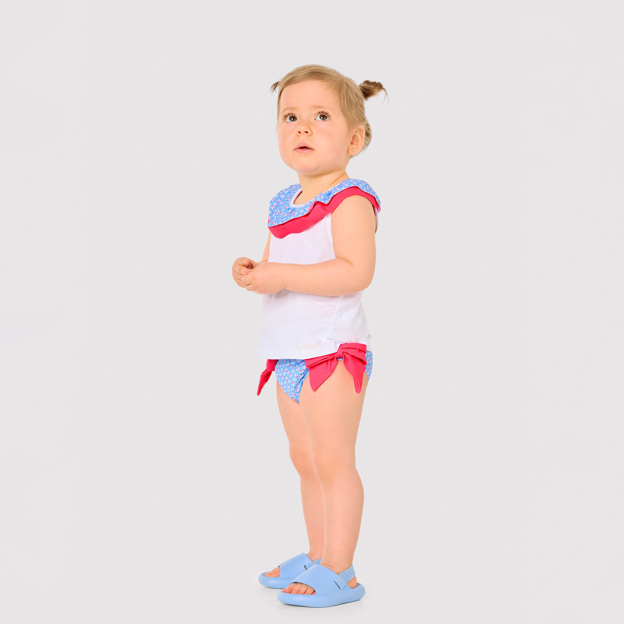 Ensemble bébé : t-shirt et bloomer à volants et nœuds, imprimé floral 4/6