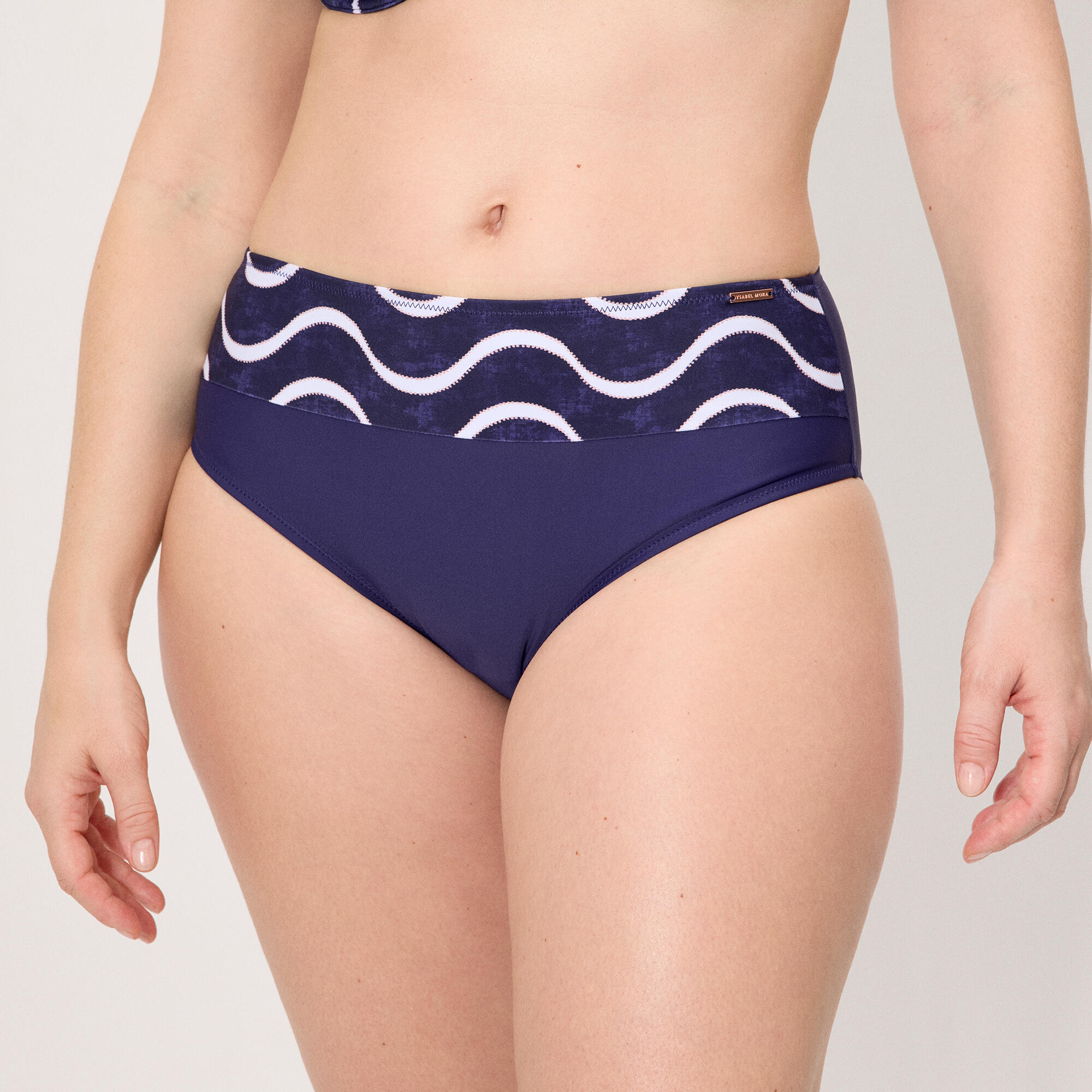 Bas de bikini taille haute à imprimé vagues marines 2/5