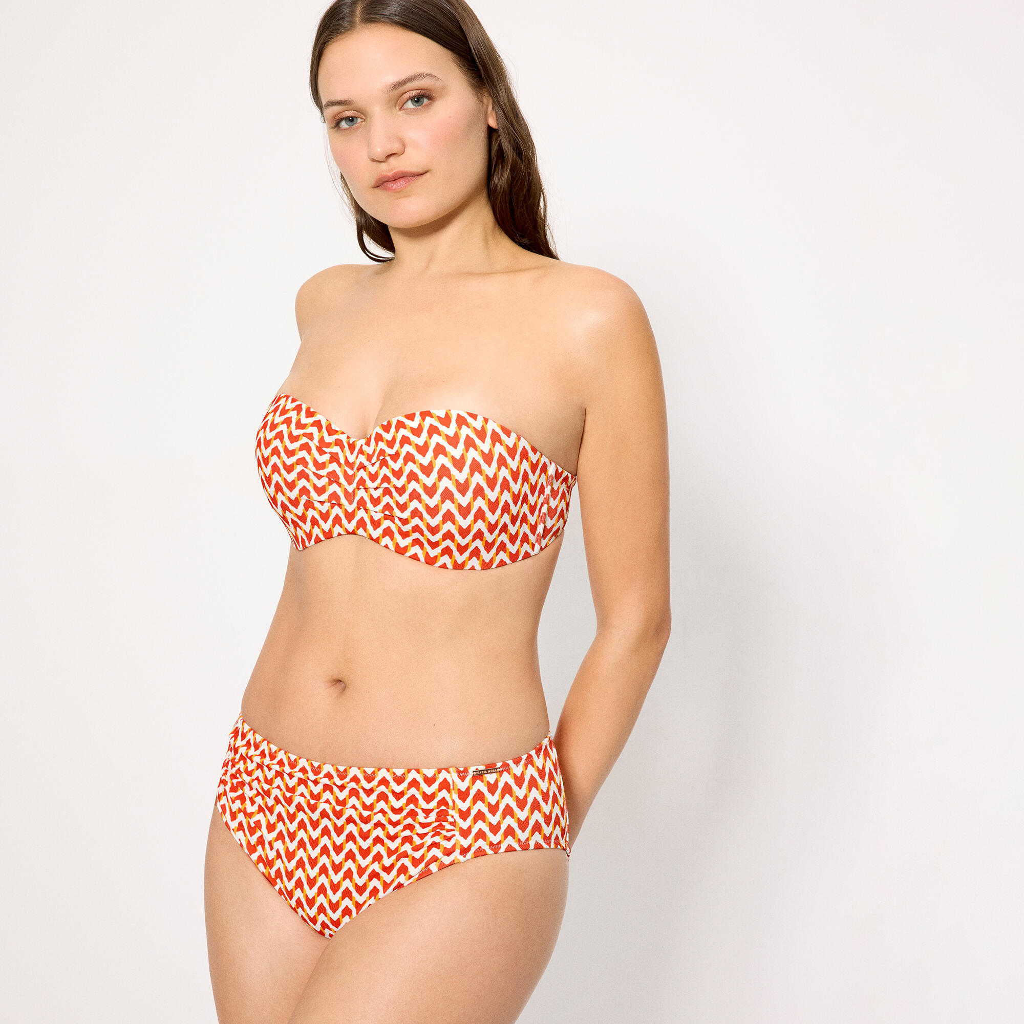 Culotte de bikini midi gainante en micropiqué imprimé corail 3/4