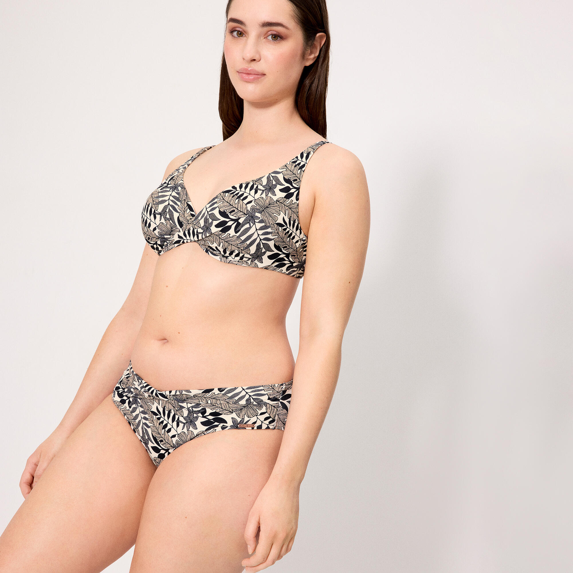 Braga bikini midi hojas micropiqué negro 3/5