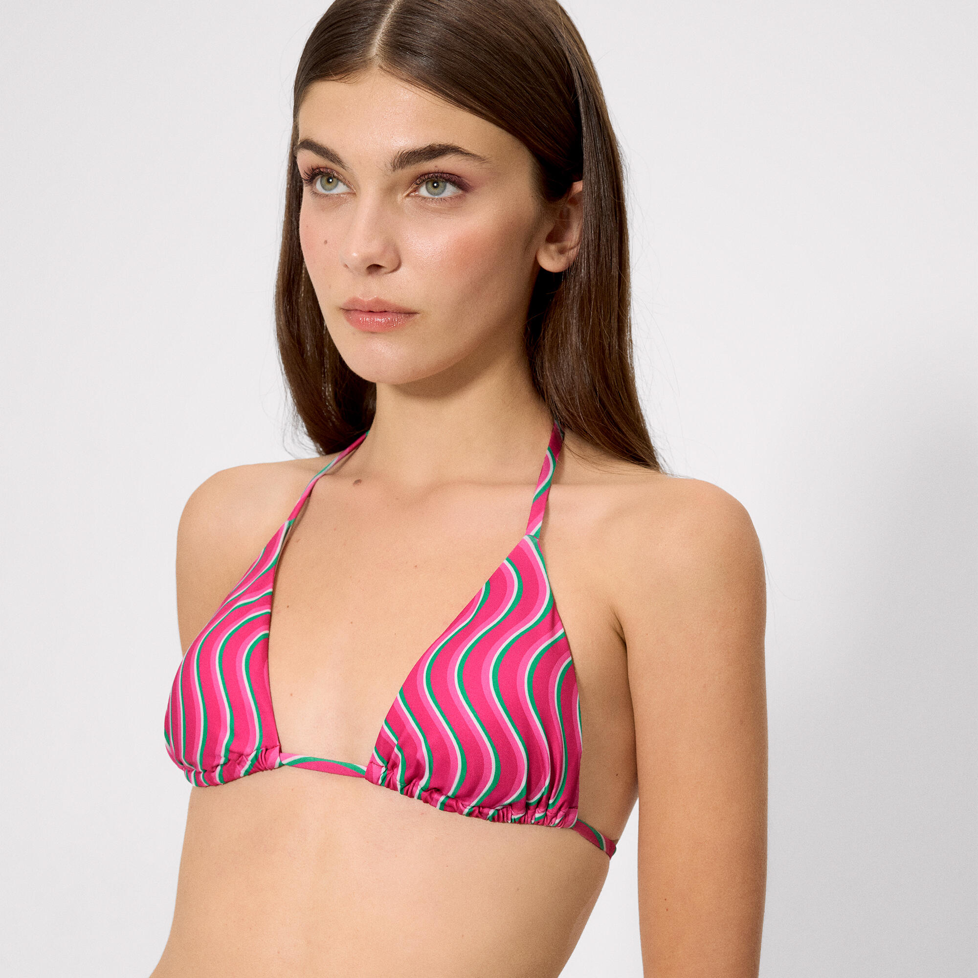 Haut de bikini triangle à imprimé vagues, bonnet B 3/4