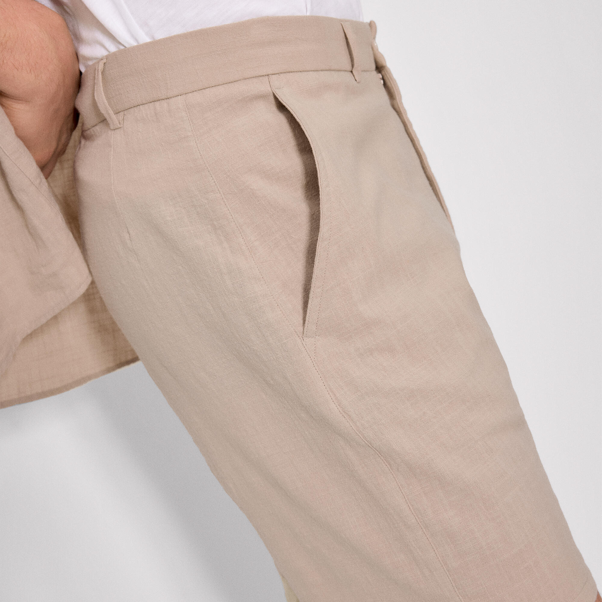 Pantalón corto efecto lino topo 3/3