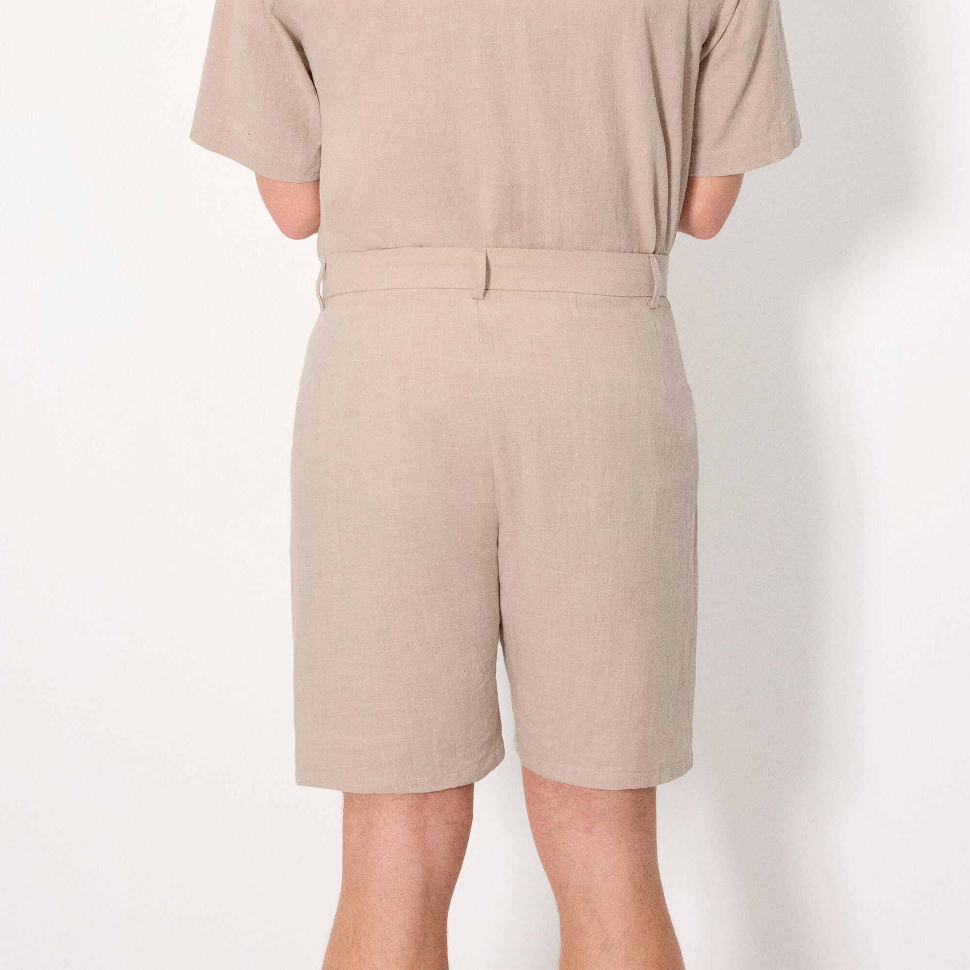 Pantalón corto efecto lino topo 2/3