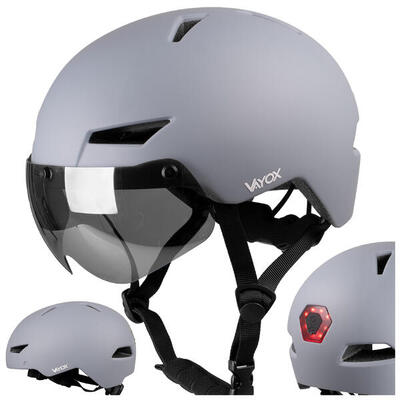 Vayox street va0423 helm voor fiets skeelers met vizier en led-lampje 55-58cm
