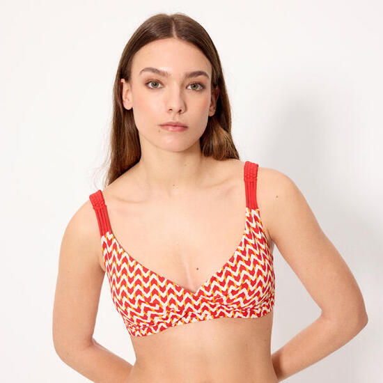 Top bikini triángulo micropiqué estampado coral copa B