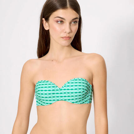 Top bikini bandeau estampado geométrico verde copa B
