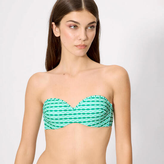 Top bikini bandeau estampado geométrico verde copa B