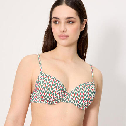 Top bikini micropiqué estampado verde botella copa C