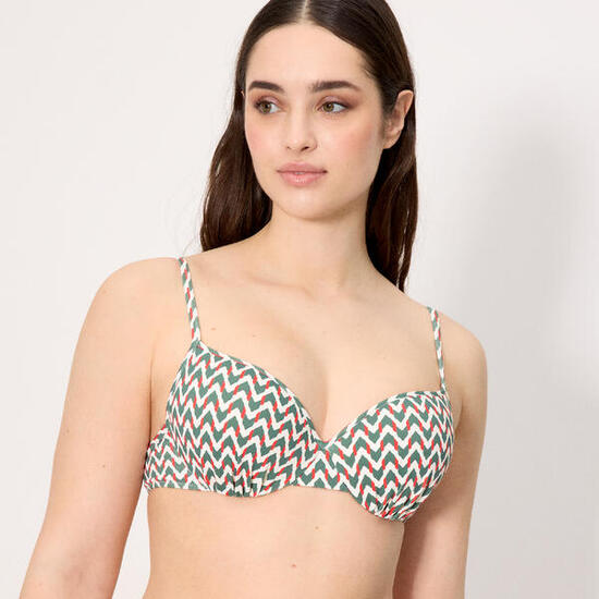 Top bikini micropiqué estampado verde botella copa C