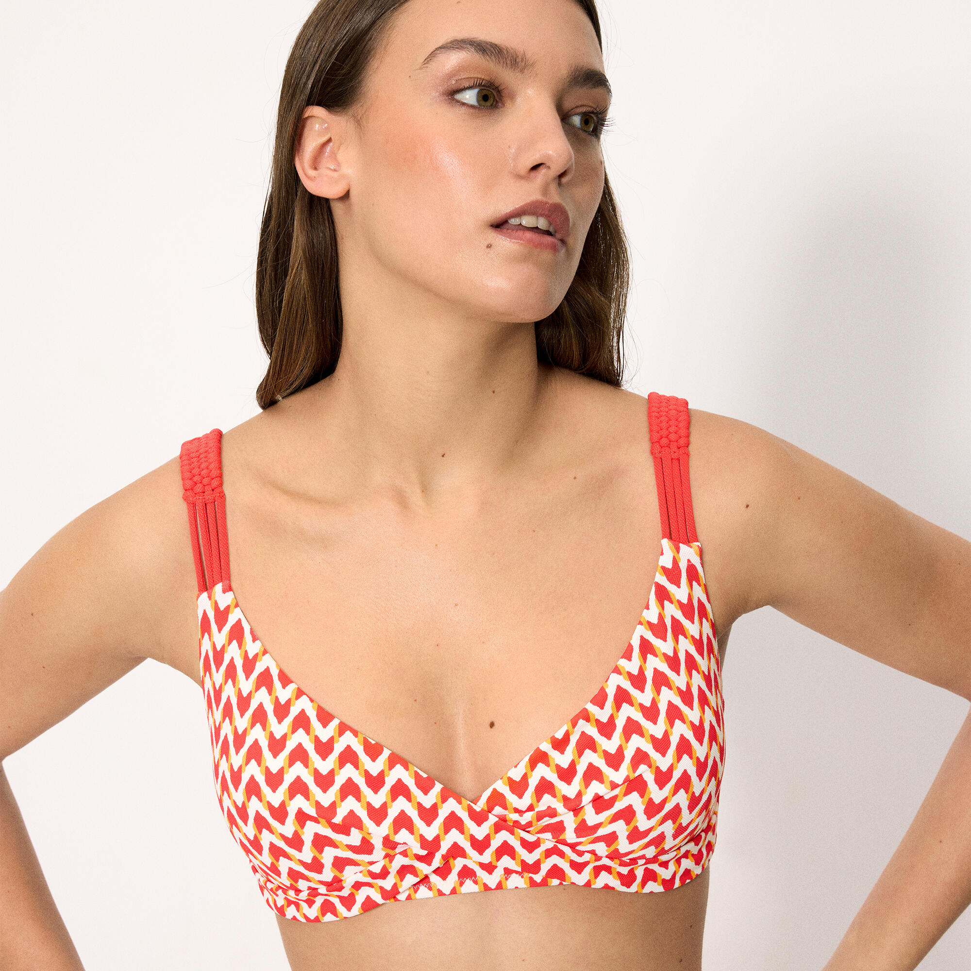 Haut de bikini triangle en micropiqué imprimé corail, bonnet B 2/4