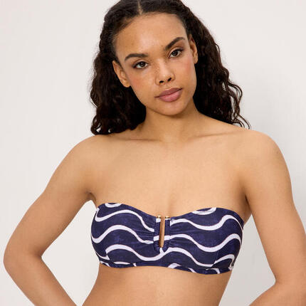 Top bikini bandeau estampado ondas marino copa C