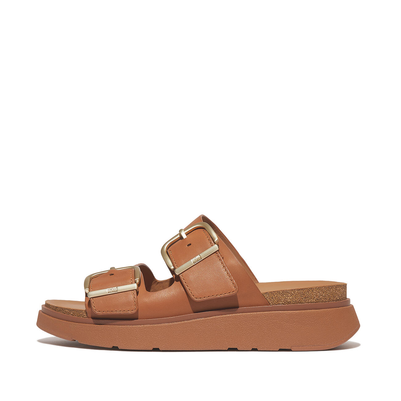 FITFLOP FitFlop Gen-FF Buckle Two-Bar Leather Slides  LICHTBRUIN 36 3/7