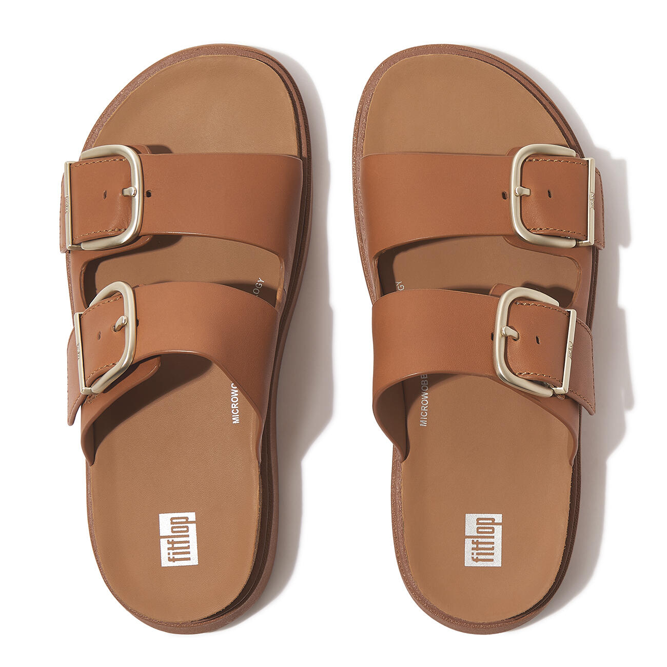 FITFLOP FitFlop Gen-FF Buckle Two-Bar Leather Slides  LICHTBRUIN 36 5/7