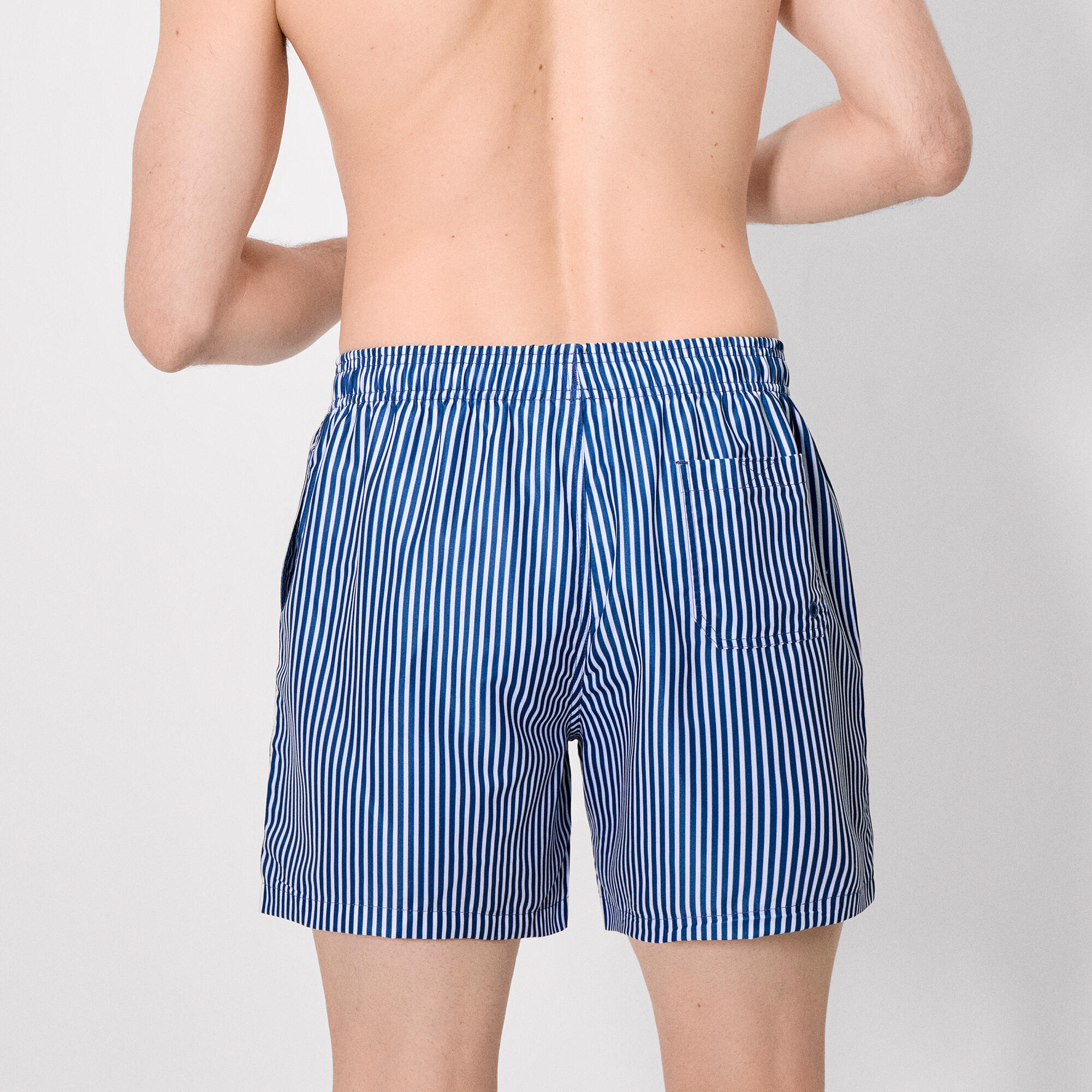 Bañador medio estampado rayas azul 2/4