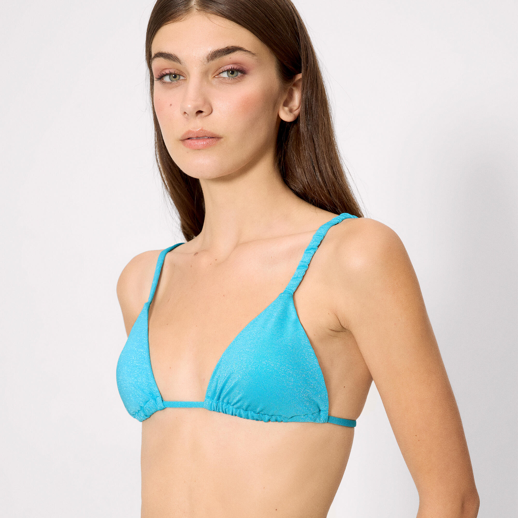 Haut de bikini triangle bleu pailleté, bonnet B 3/5