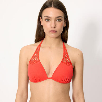 Haut de bikini triangle push-up en micropiqué corail, bonnet B