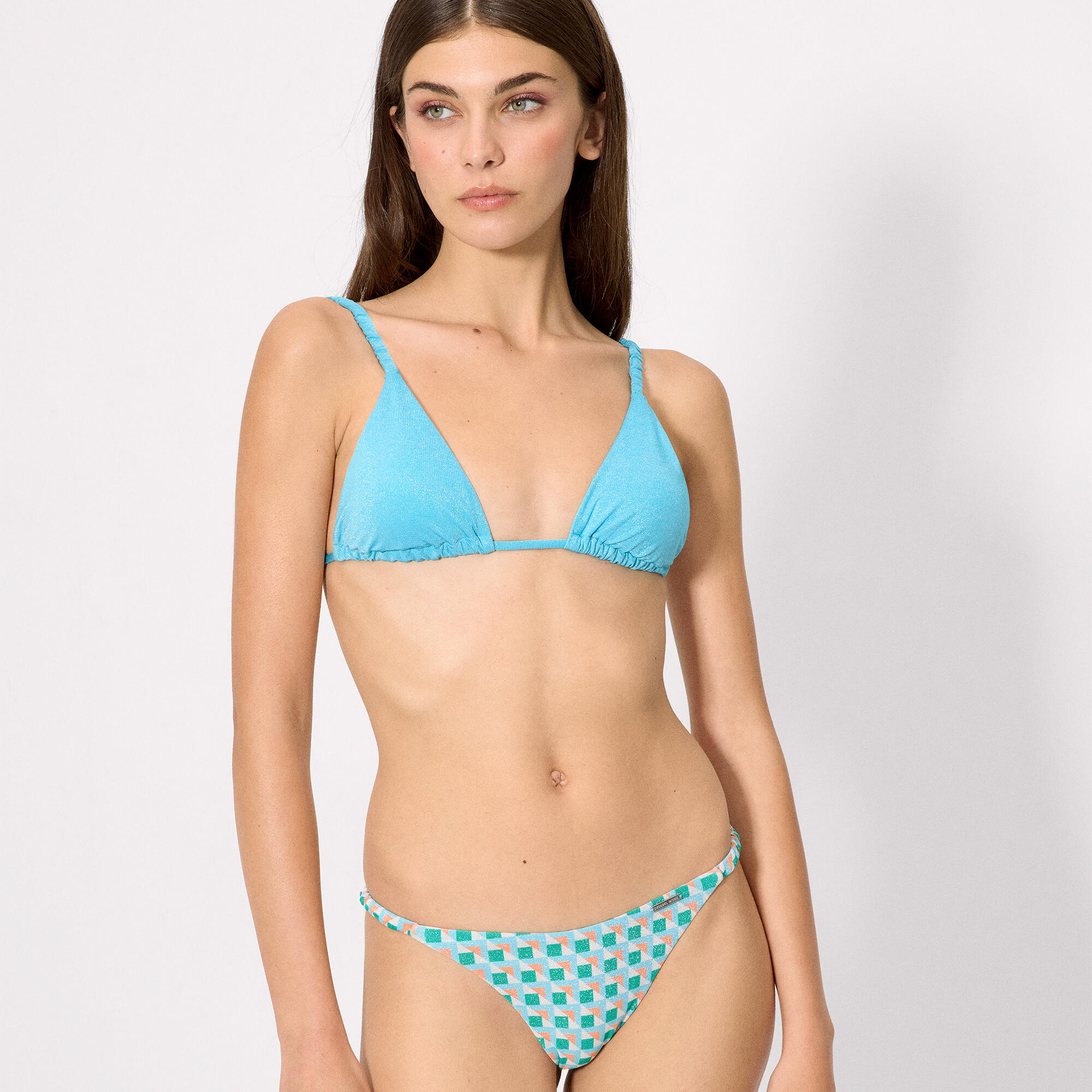 Haut de bikini triangle bleu pailleté, bonnet B 5/5