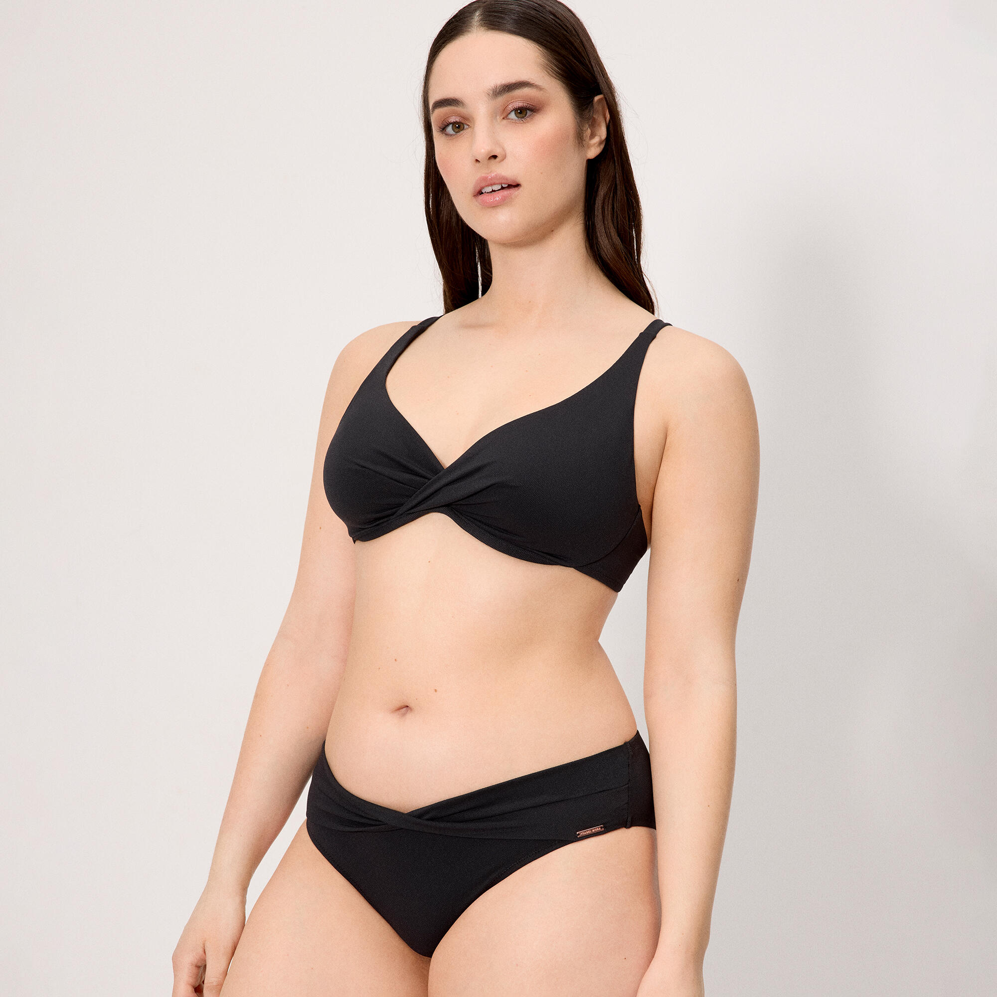 Culotte de bikini midi en micropiqué noir 3/4