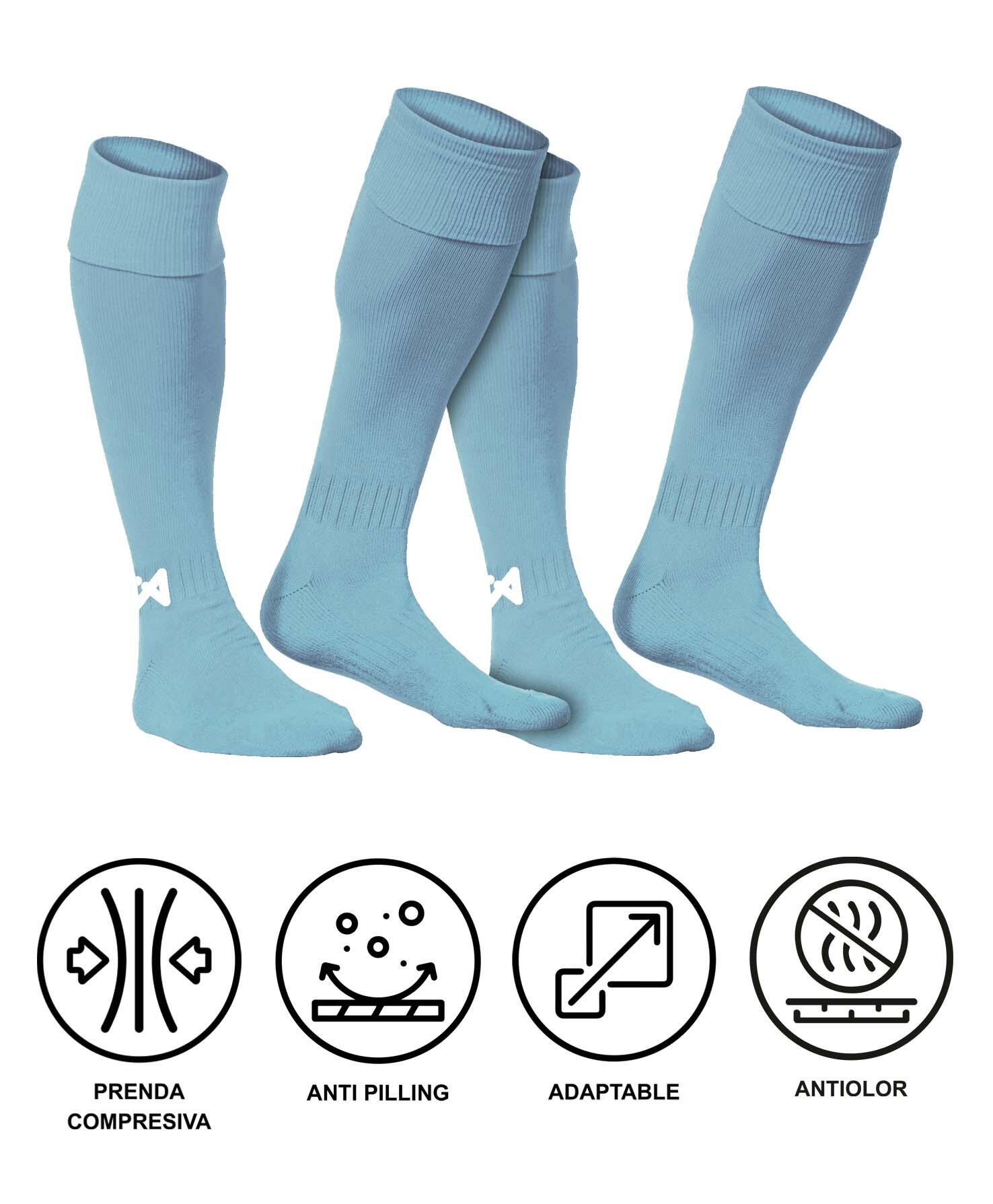 Embalagem de 2 pares de meias de futebol Asioka Soccer azul-claro anti-borboto. 6/6