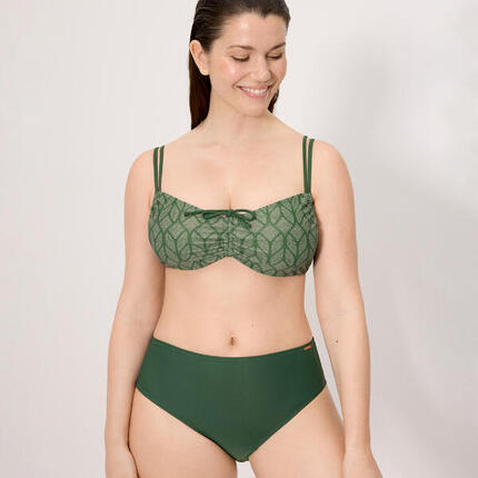 Conjunto de bikini reductor con braga alta hojas verde copa D