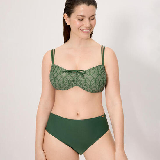 Conjunto de bikini reductor con braga alta hojas verde copa D