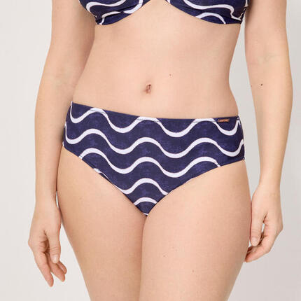 Culotte de bikini gainante mi-longue à imprimé vagues marines