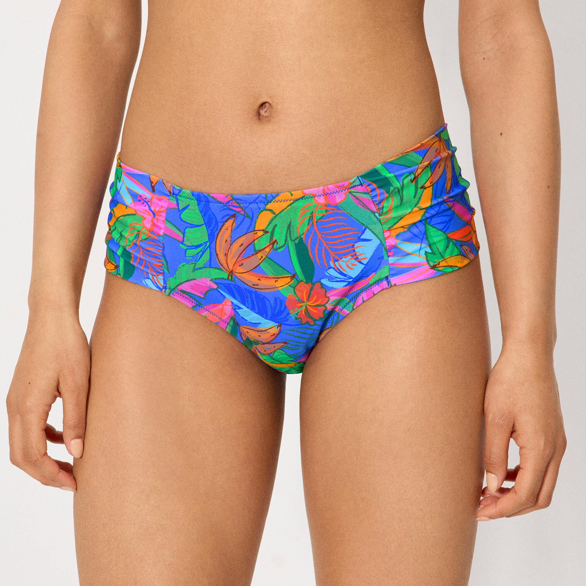 Culotte de bikini midi à imprimé tropical 1/4