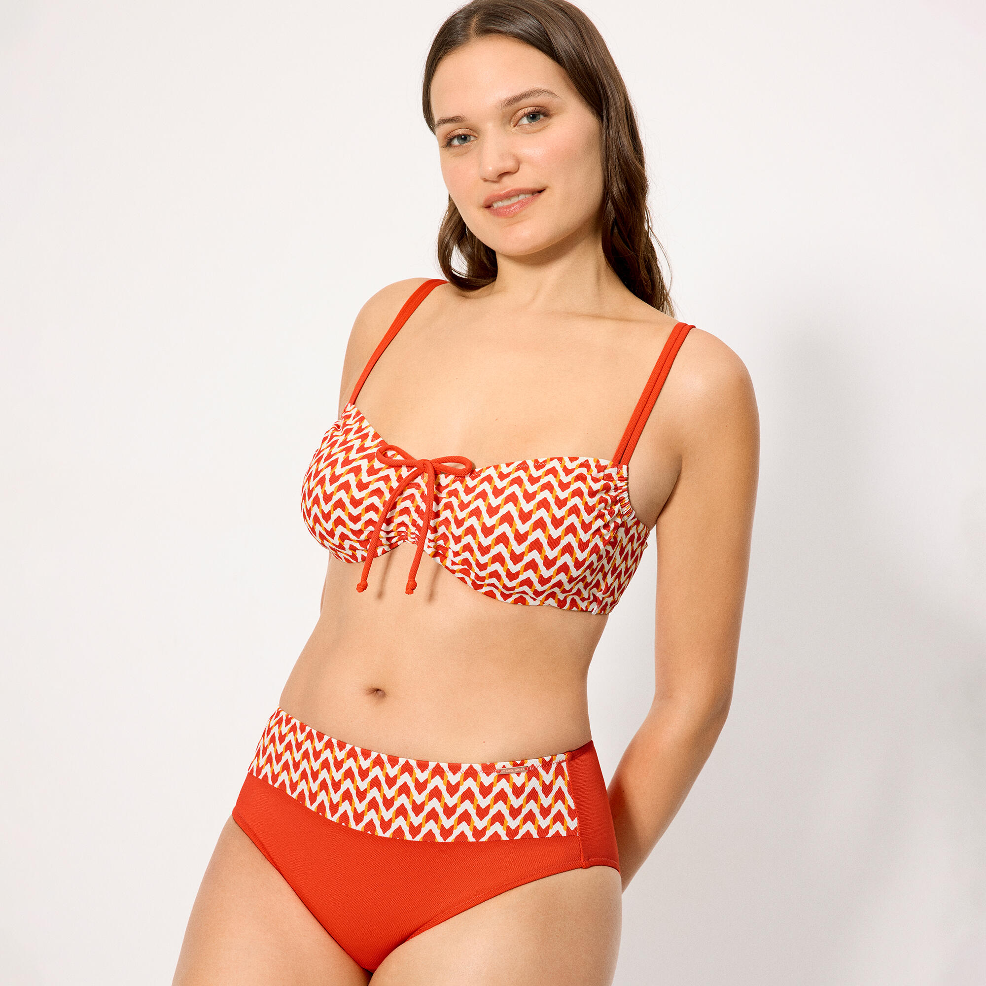 Culotte de bikini amincissante taille haute en micropiqué imprimé corail 3/4