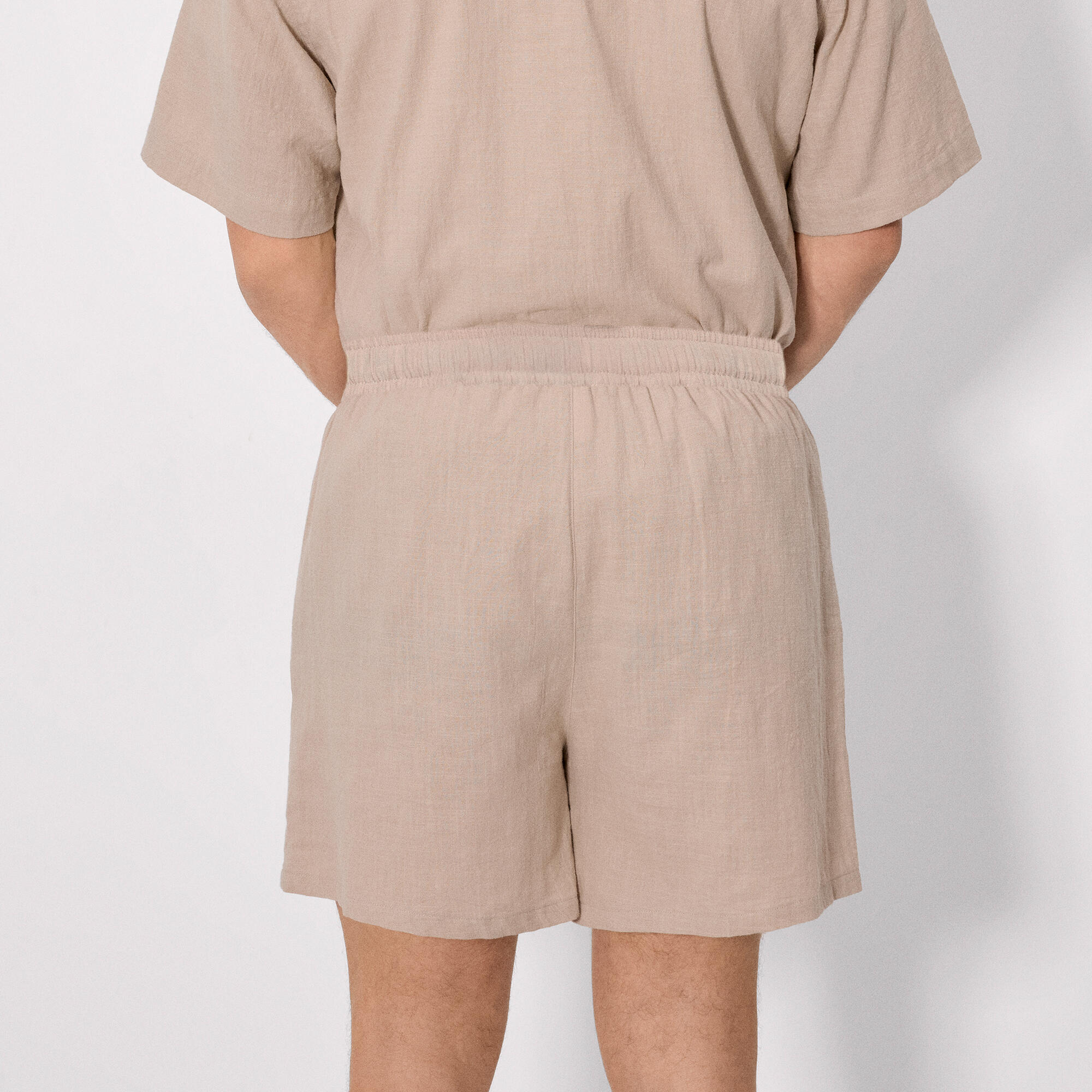Pantalón corto con cordón efecto lino topo 2/4